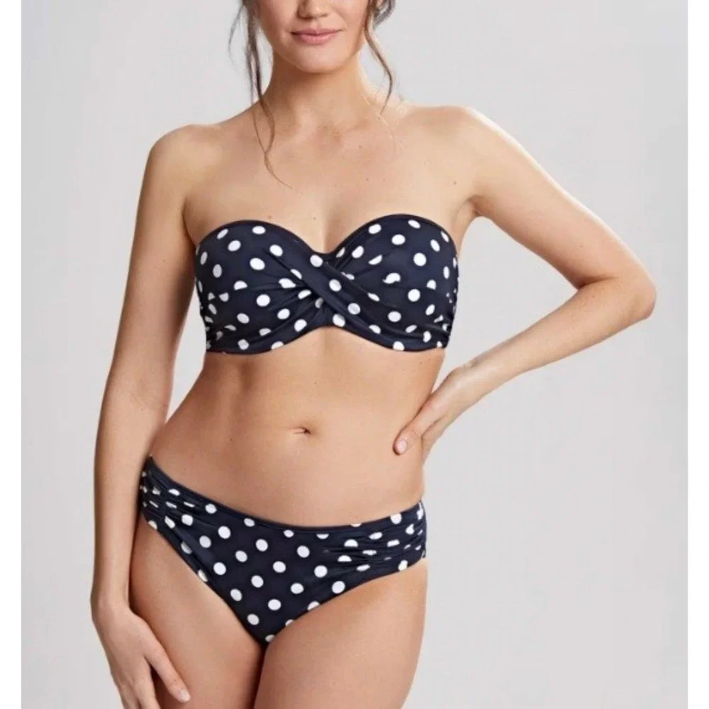 Panache Swim Navy White Dot Anya Riva Spot Twist Bandeau Bikini Top Size 34‎ NWT